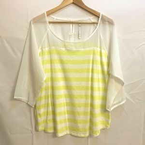 LC Lauren Conrad Striped Bow Tee 3/4 Sleeves Yellow & White Shirt